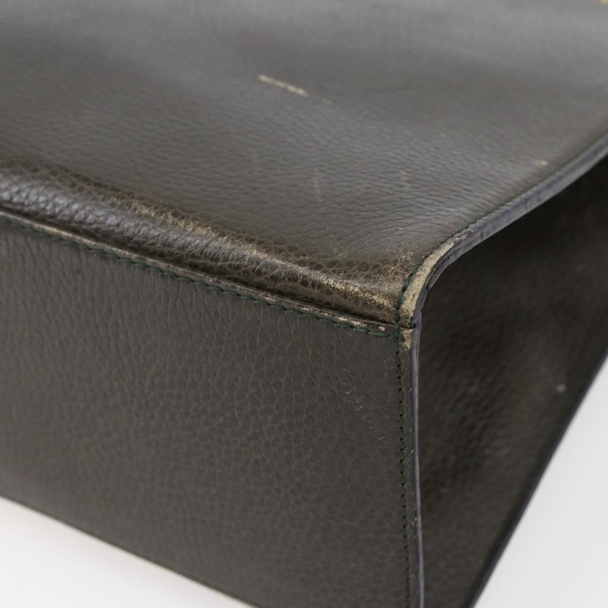 CELINE Hand Bag Leather Khaki Gold Auth 151041