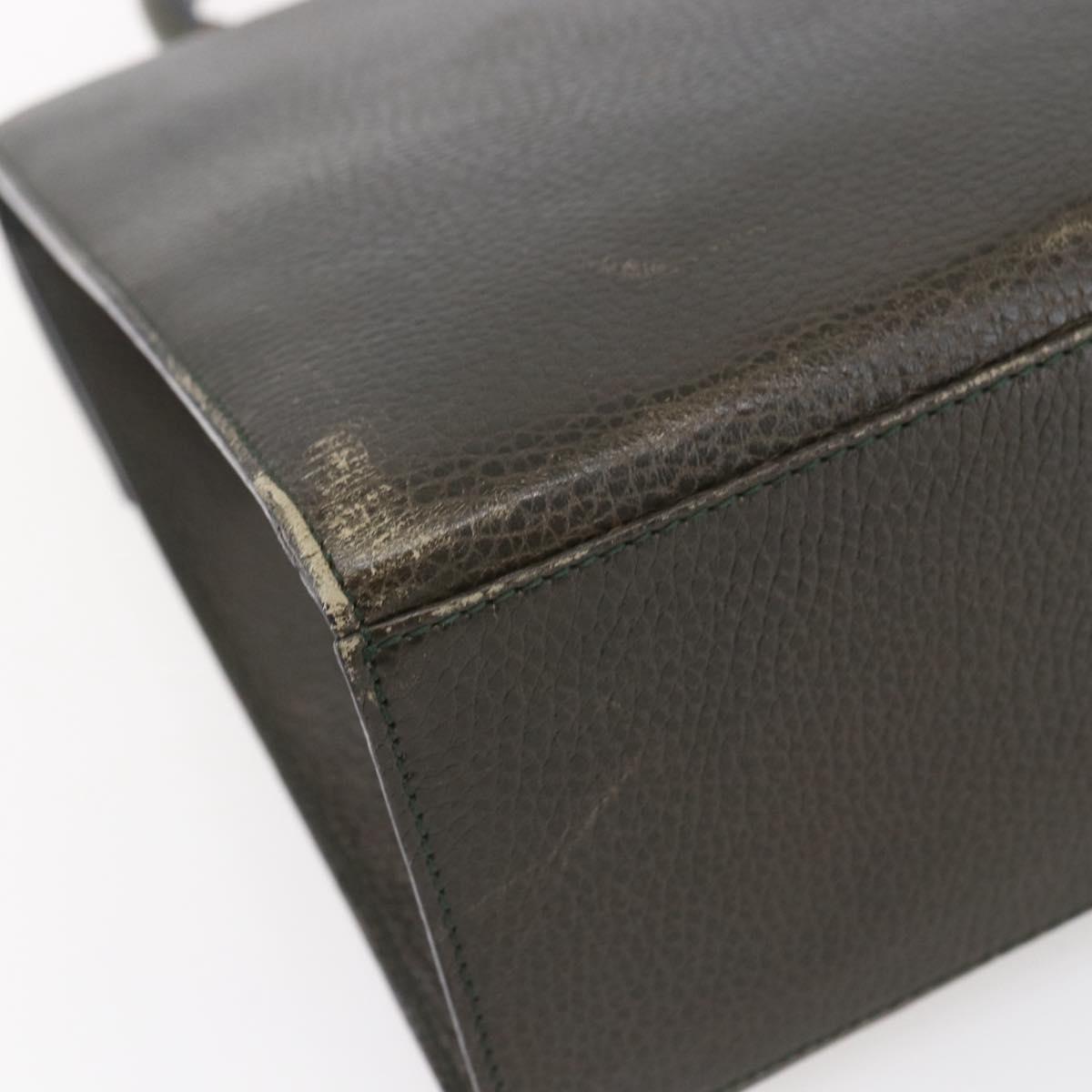 CELINE Hand Bag Leather Khaki Gold Auth 151041