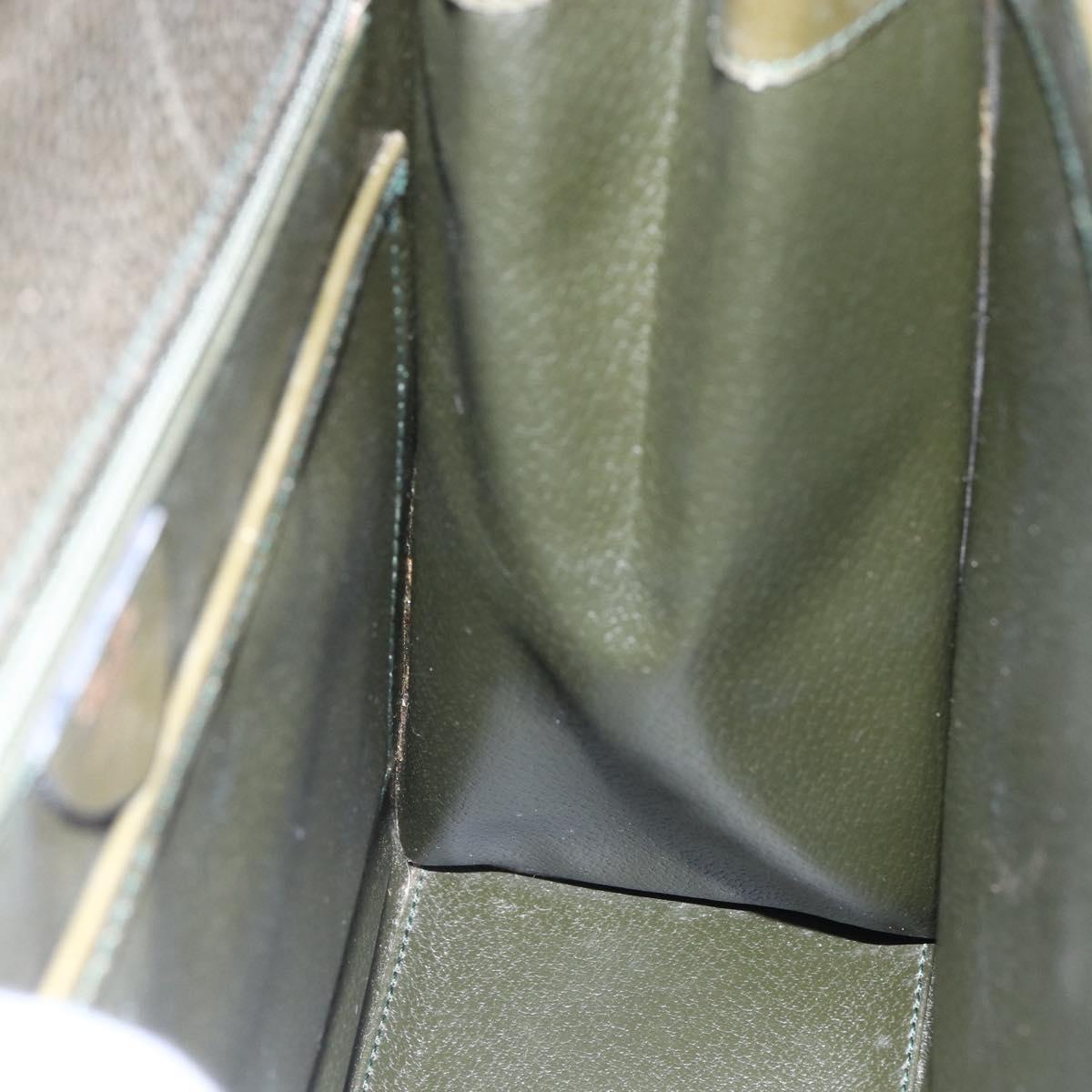 CELINE Hand Bag Leather Khaki Gold Auth 151041