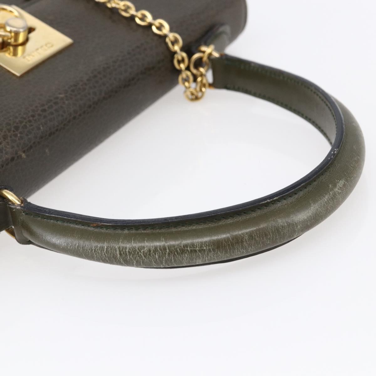 CELINE Hand Bag Leather Khaki Gold Auth 151041