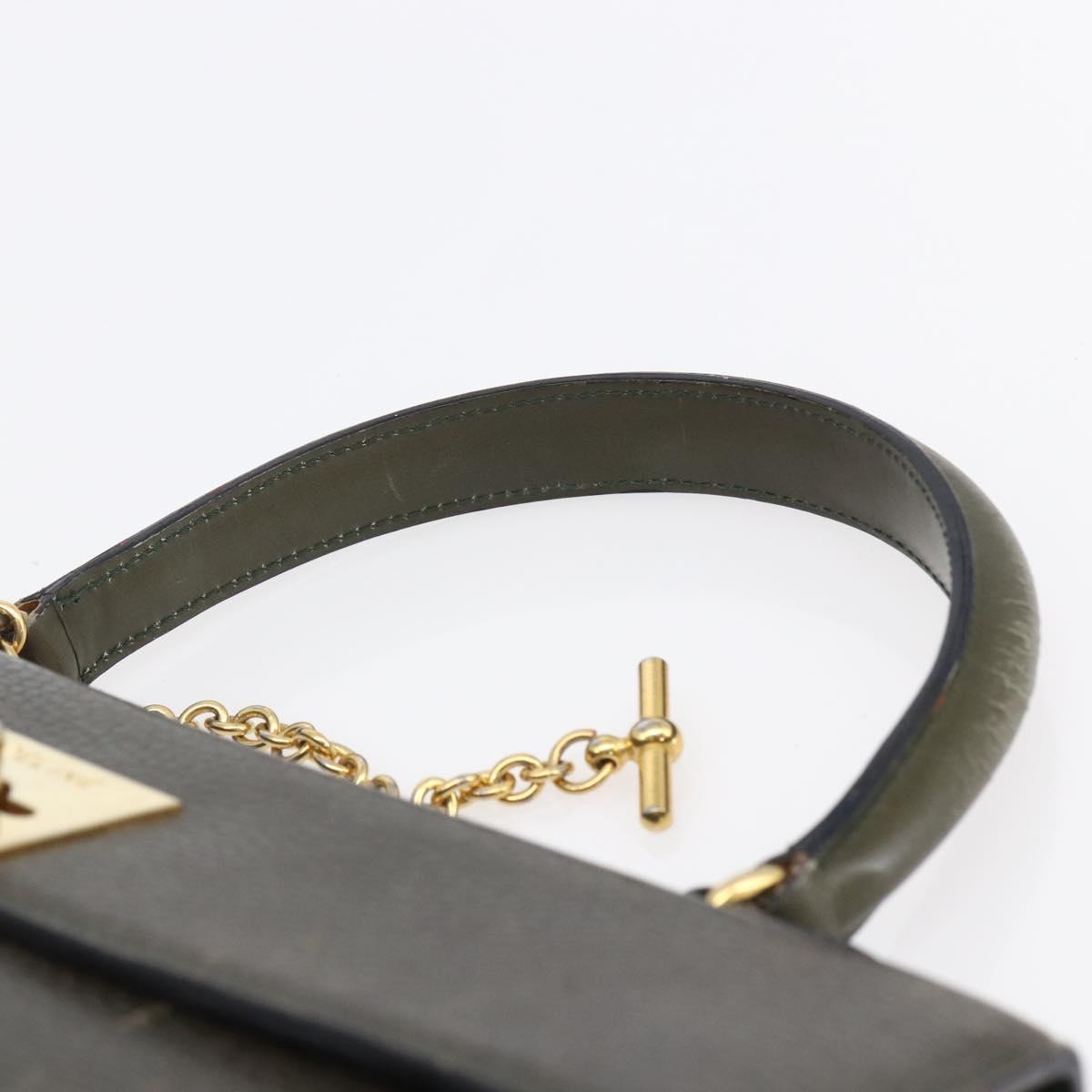 CELINE Hand Bag Leather Khaki Gold Auth 151041