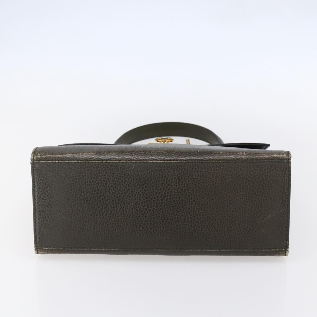 CELINE Hand Bag Leather Khaki Gold Auth 151041