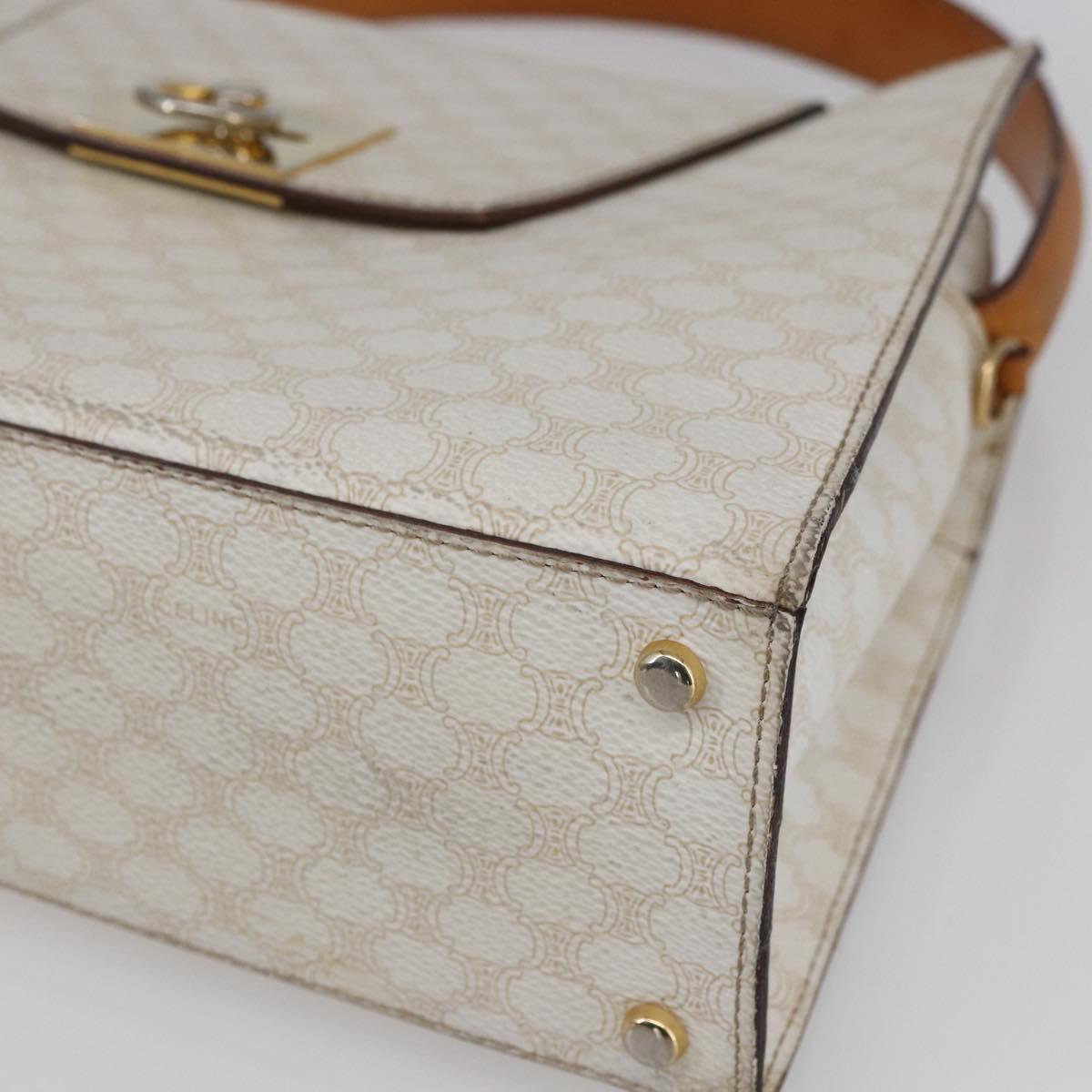 CELINE Macadam Canvas Boston Bag PVC Leather White Gold Auth 151042