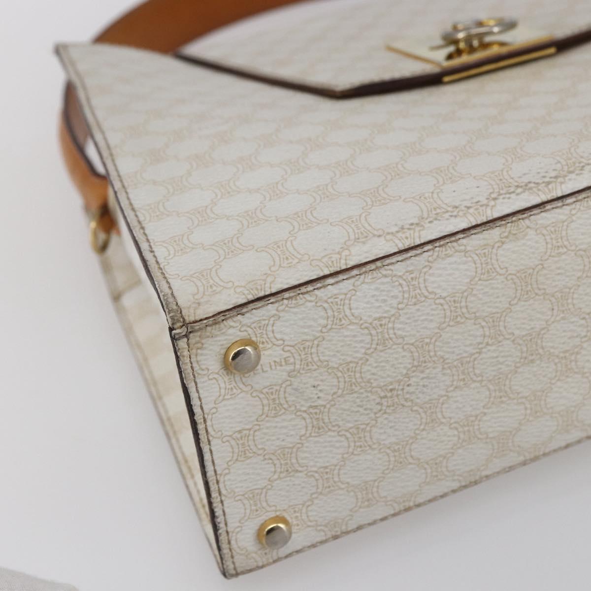 CELINE Macadam Canvas Boston Bag PVC Leather White Gold Auth 151042