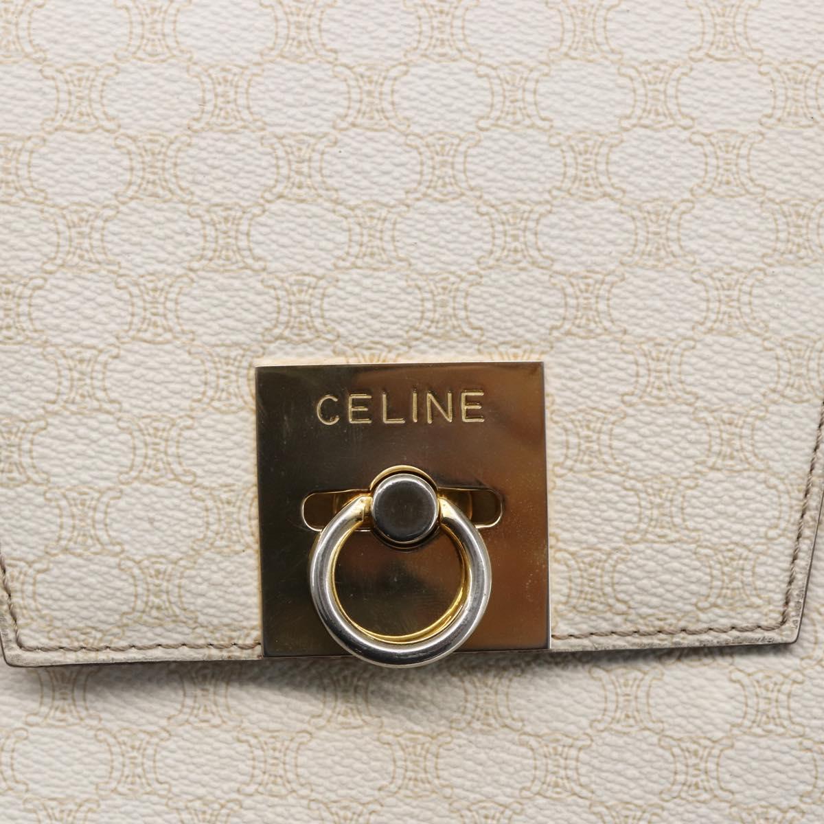 CELINE Macadam Canvas Boston Bag PVC Leather White Gold Auth 151042