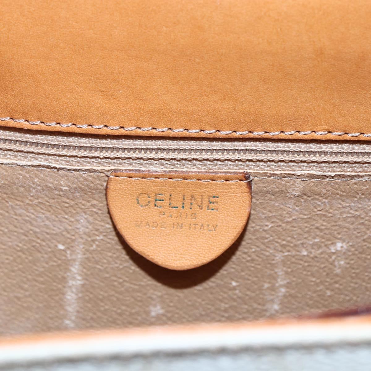 CELINE Macadam Canvas Boston Bag PVC Leather White Gold Auth 151042