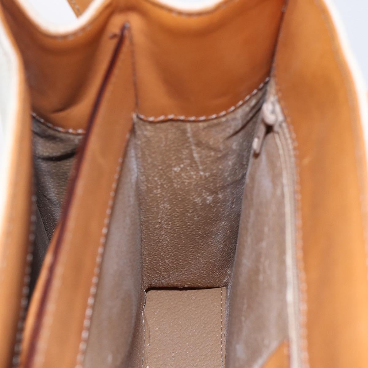 CELINE Macadam Canvas Boston Bag PVC Leather White Gold Auth 151042