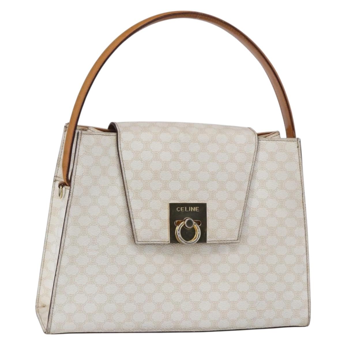 CELINE Macadam Canvas Boston Bag PVC Leather White Gold Auth 151042