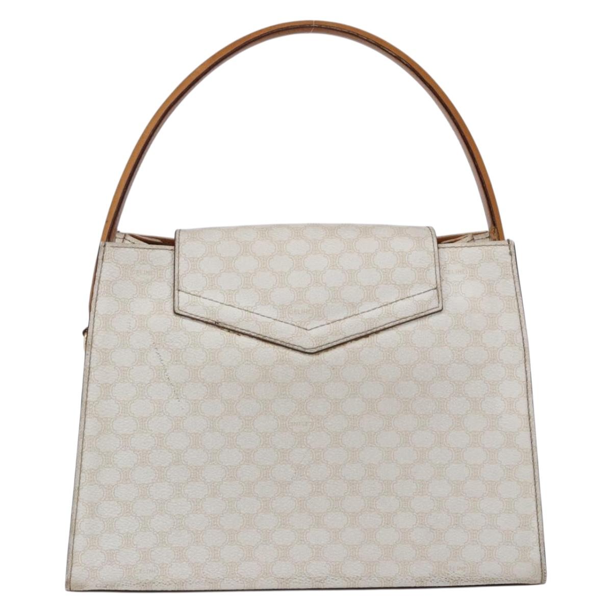 CELINE Macadam Canvas Boston Bag PVC Leather White Gold Auth 151042
