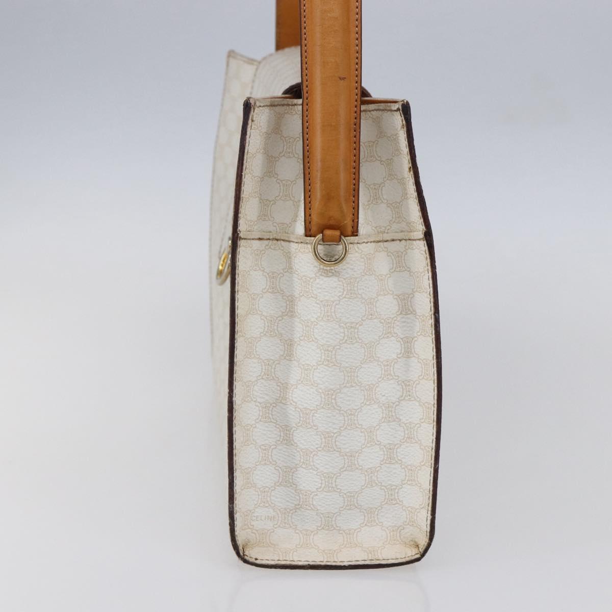 CELINE Macadam Canvas Boston Bag PVC Leather White Gold Auth 151042