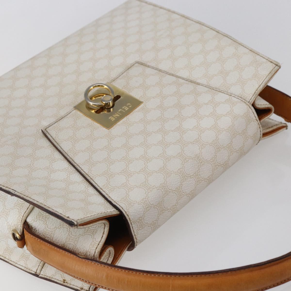 CELINE Macadam Canvas Boston Bag PVC Leather White Gold Auth 151042