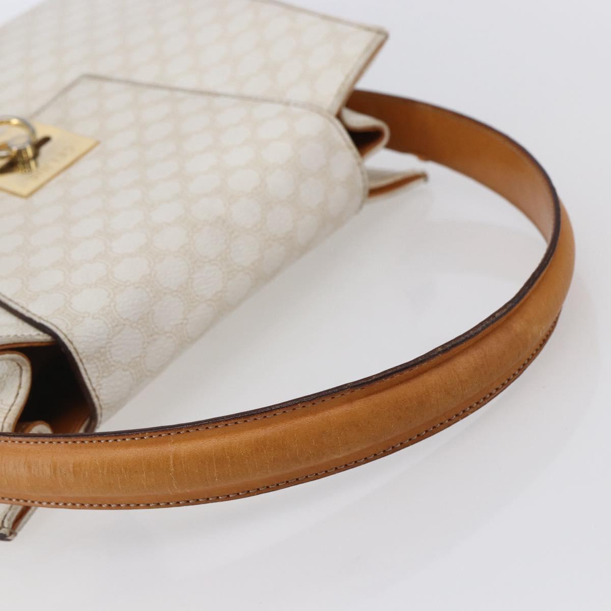 CELINE Macadam Canvas Boston Bag PVC Leather White Gold Auth 151042