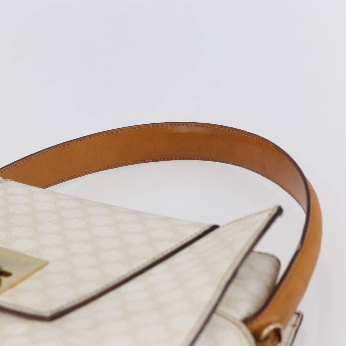 CELINE Macadam Canvas Boston Bag PVC Leather White Gold Auth 151042