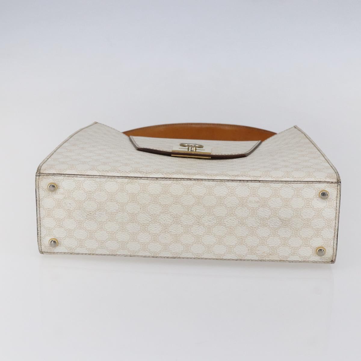 CELINE Macadam Canvas Boston Bag PVC Leather White Gold Auth 151042