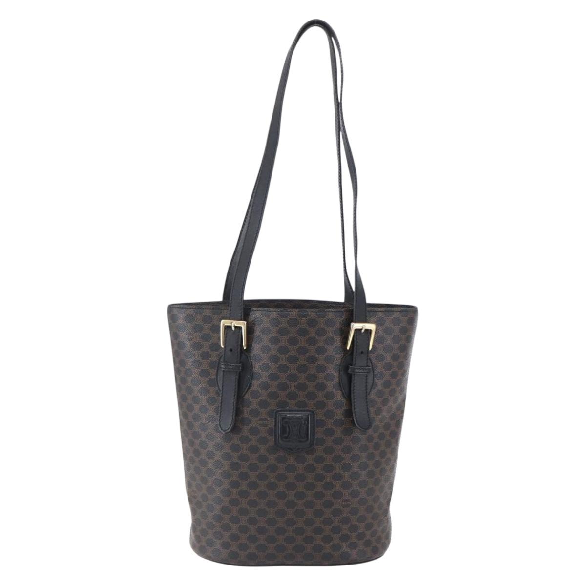 CELINE Macadam Canvas Tote Bag PVC Leather Black Gold Auth 151043