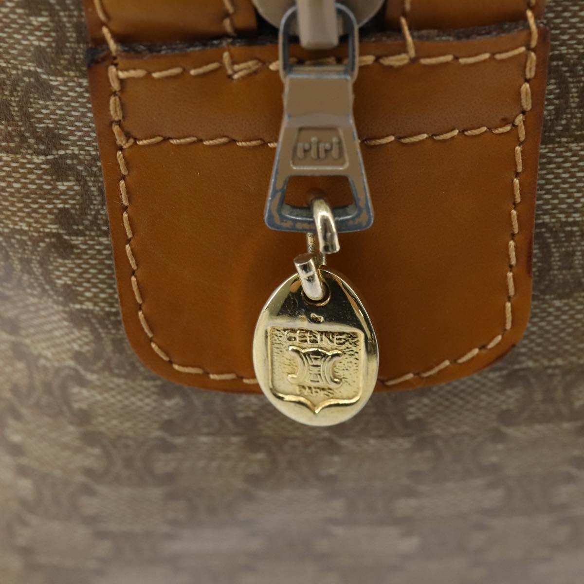 CELINE Macadam Canvas Boston Bag PVC Beige Gold Auth 151045