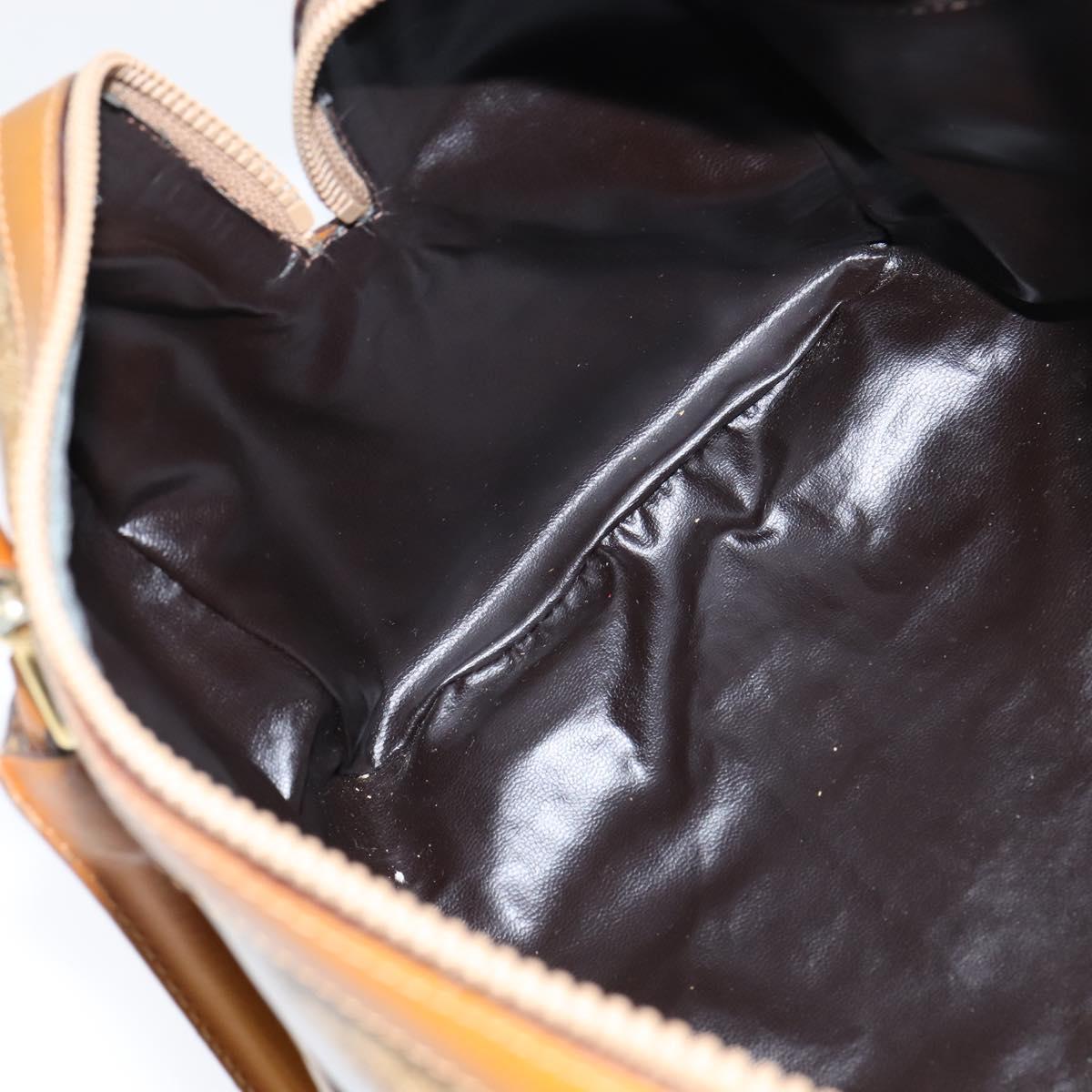 CELINE Macadam Canvas Boston Bag PVC Beige Gold Auth 151045