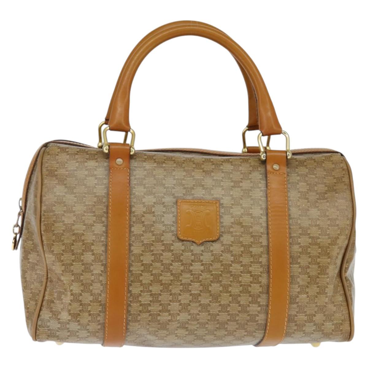CELINE Macadam Canvas Boston Bag PVC Beige Gold Auth 151045