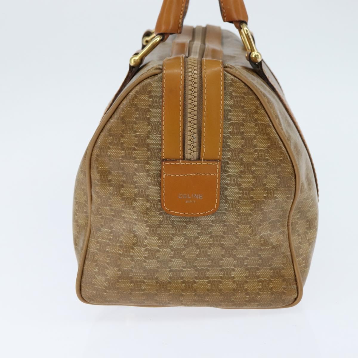 CELINE Macadam Canvas Boston Bag PVC Beige Gold Auth 151045