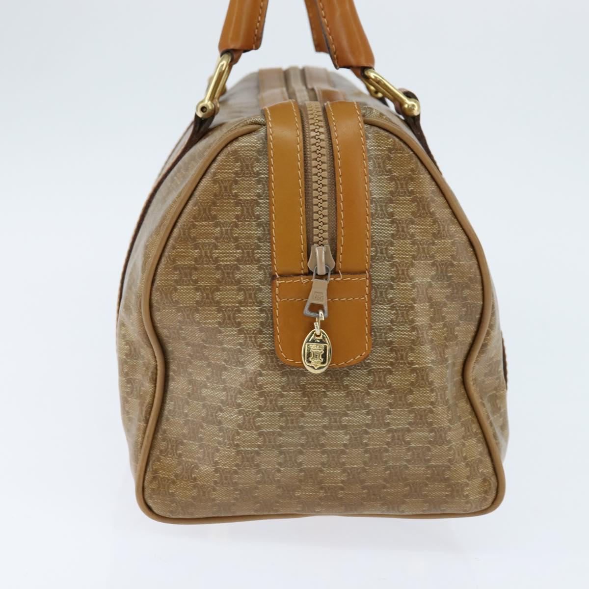 CELINE Macadam Canvas Boston Bag PVC Beige Gold Auth 151045