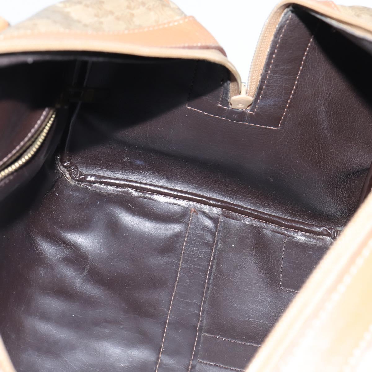 CELINE Macadam Canvas Boston Bag PVC Beige Gold Auth 151046