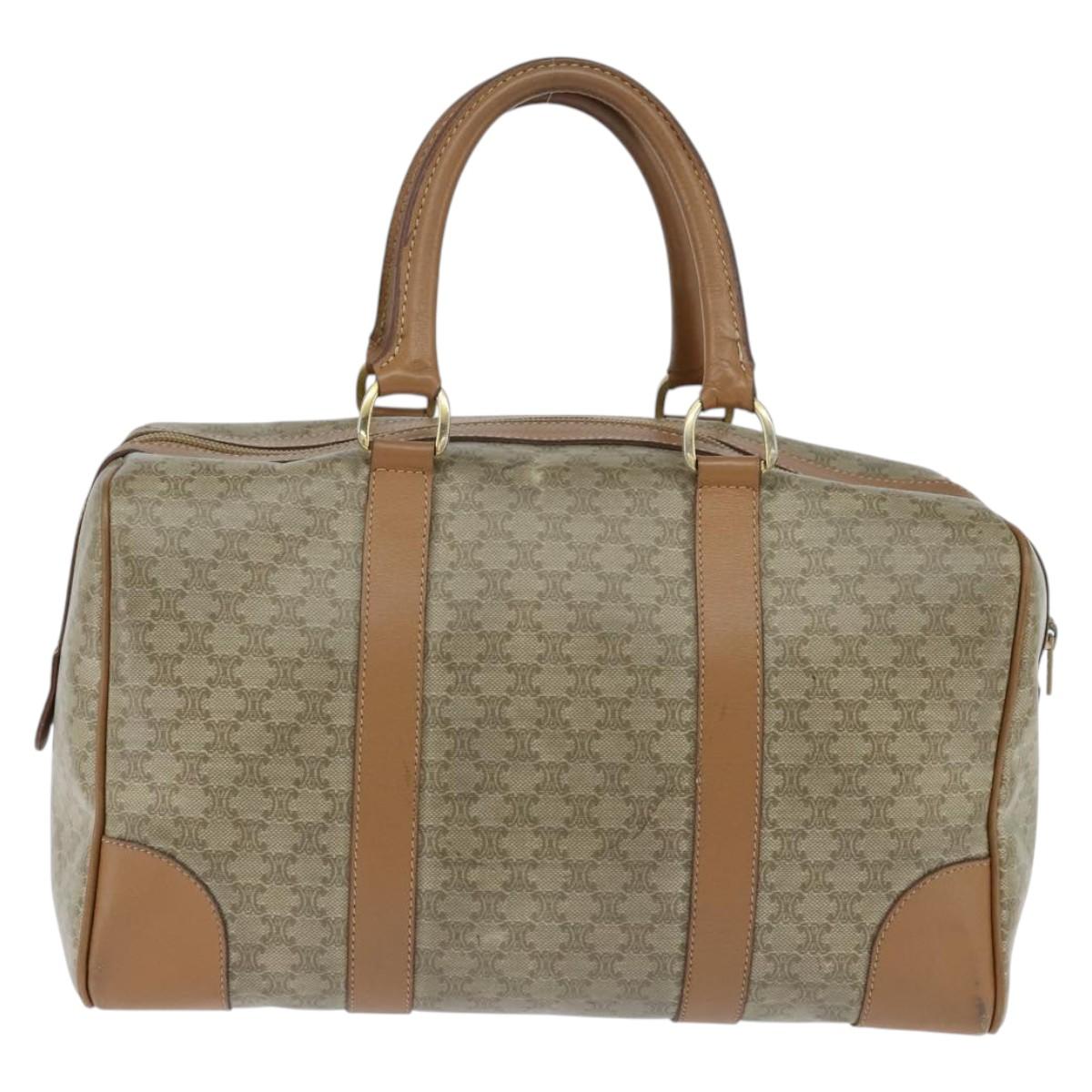 CELINE Macadam Canvas Boston Bag PVC Beige Gold Auth 151046