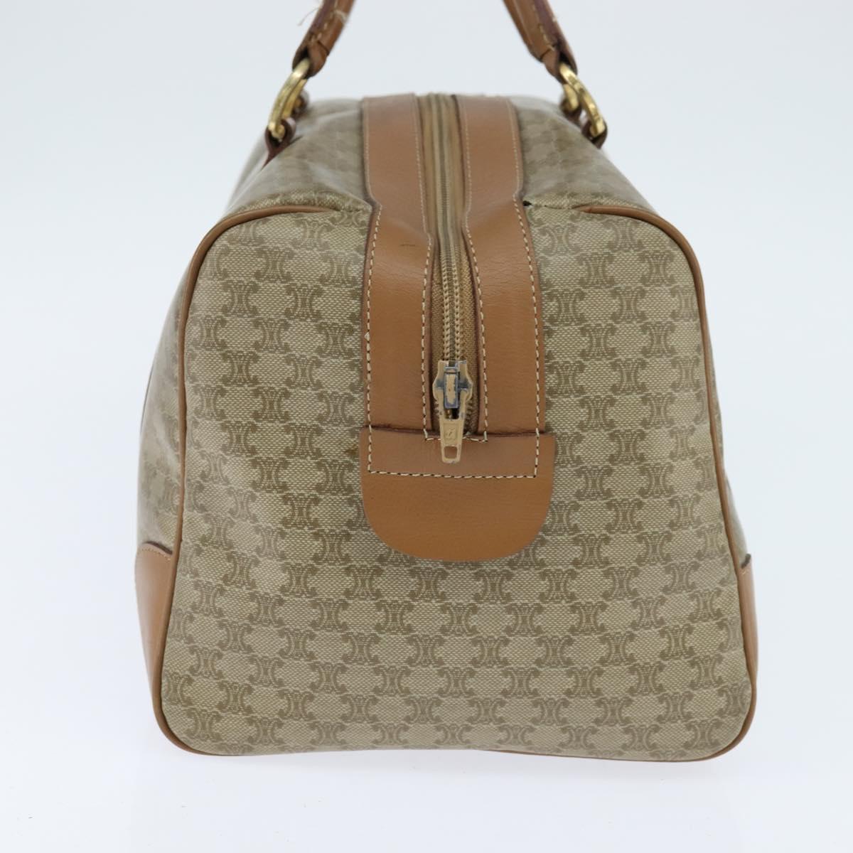 CELINE Macadam Canvas Boston Bag PVC Beige Gold Auth 151046