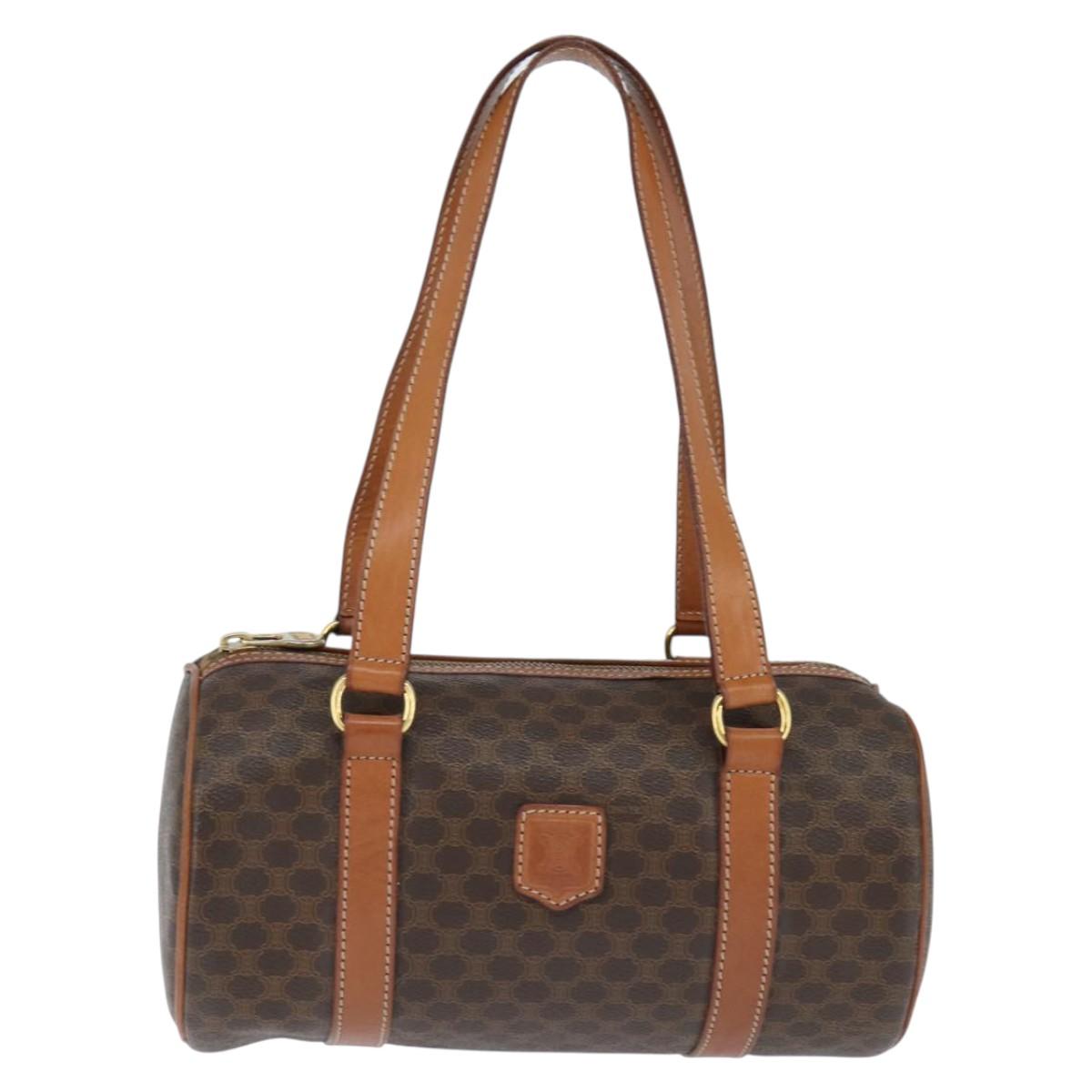 CELINE Macadam Canvas Shoulder Bag PVC Leather Brown Gold Auth 151048