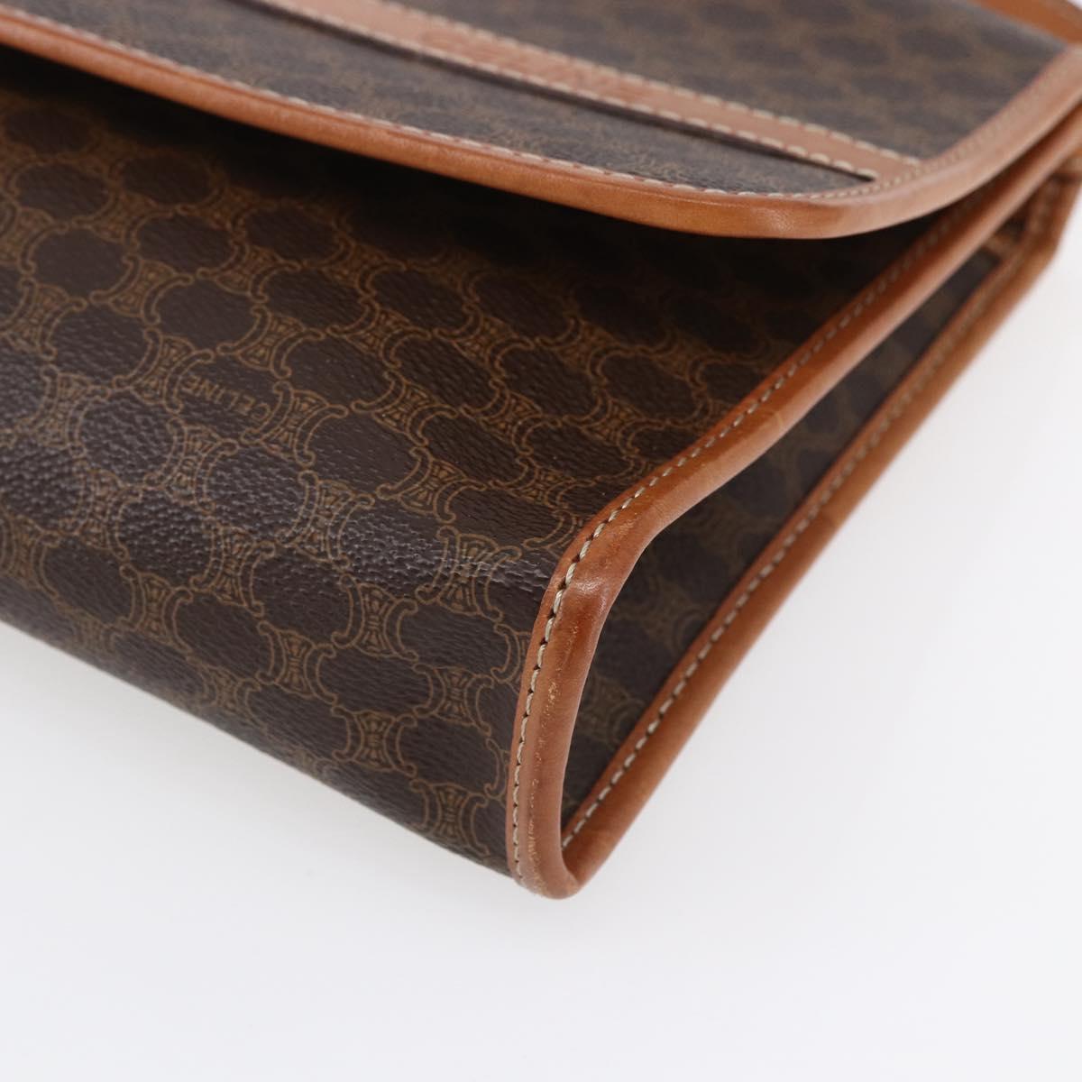 CELINE Macadam Canvas Shoulder Bag PVC Leather Brown Gold Auth 151050