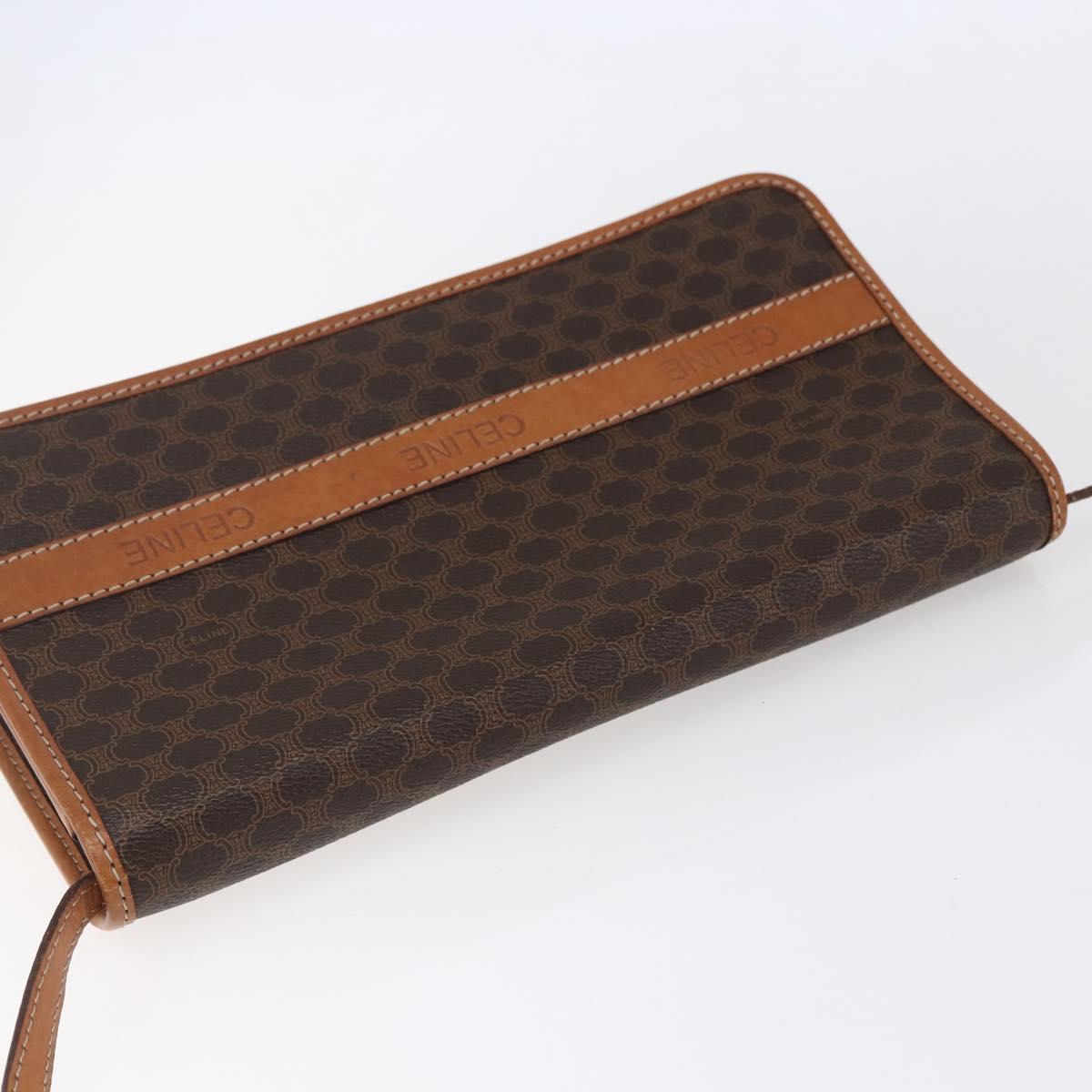 CELINE Macadam Canvas Shoulder Bag PVC Leather Brown Gold Auth 151050