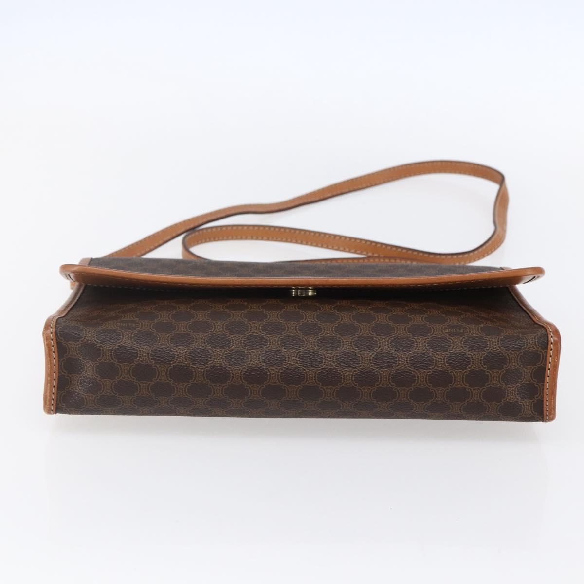 CELINE Macadam Canvas Shoulder Bag PVC Leather Brown Gold Auth 151050