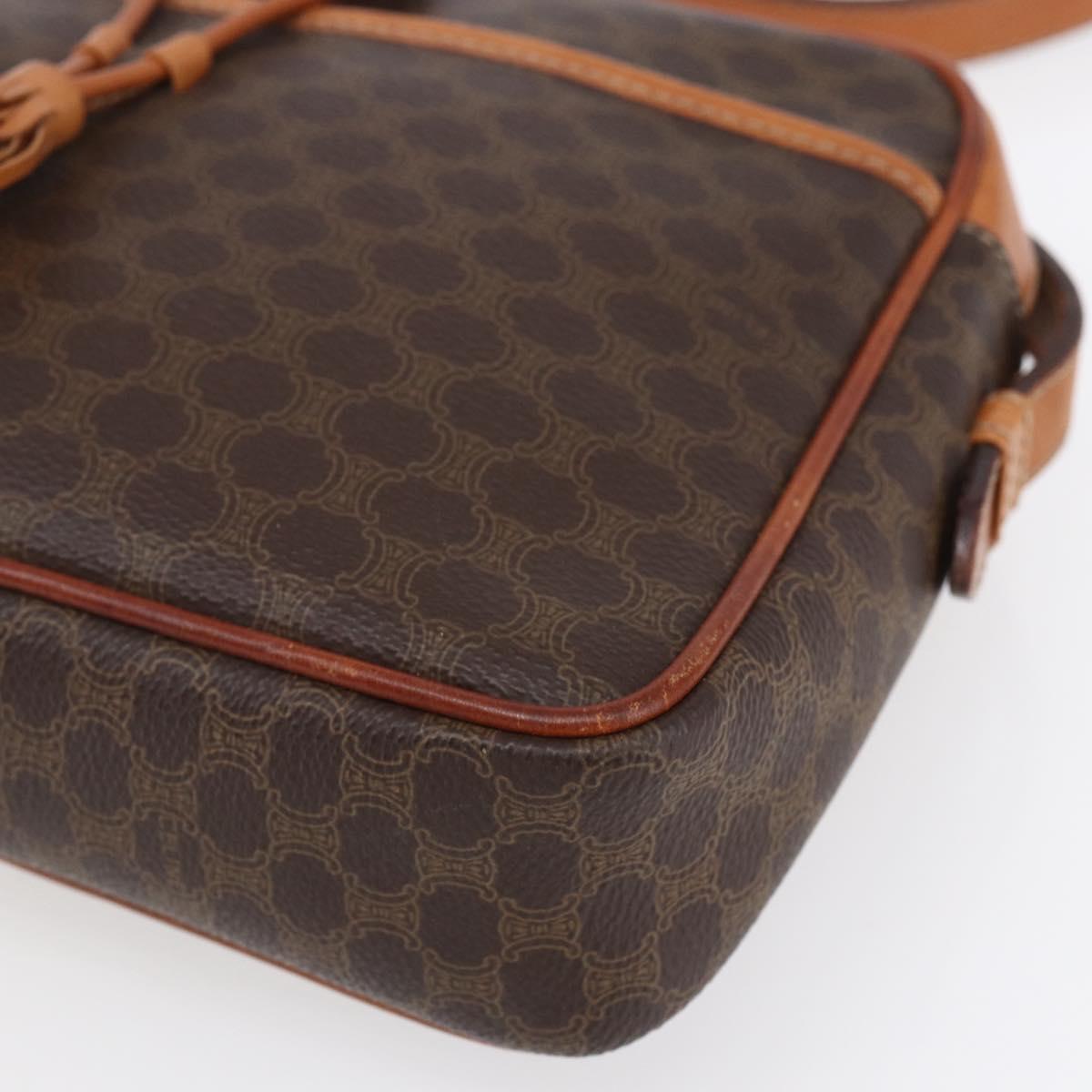 CELINE Macadam Canvas Shoulder Bag PVC Leather Brown Gold Auth 151051