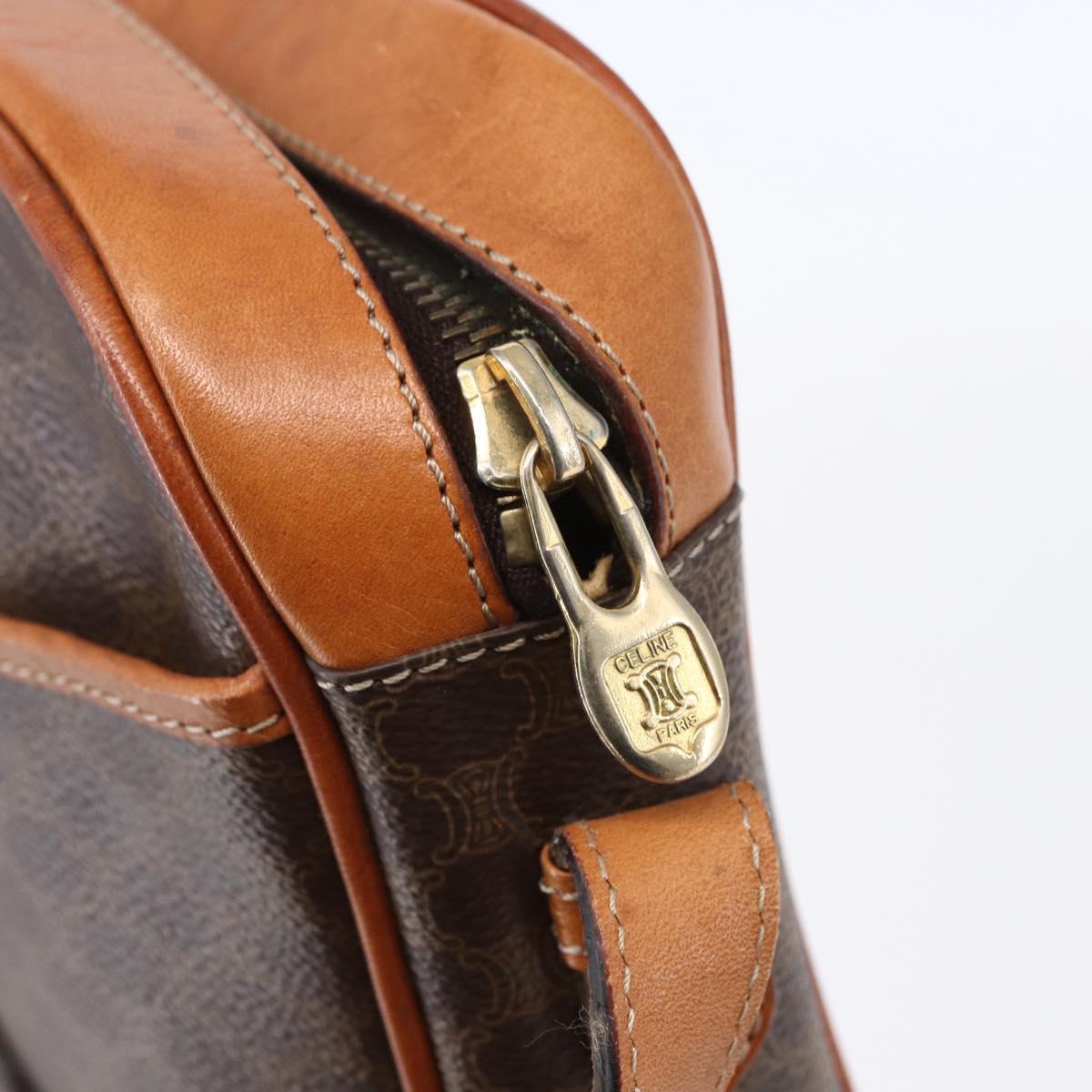 CELINE Macadam Canvas Shoulder Bag PVC Leather Brown Gold Auth 151051