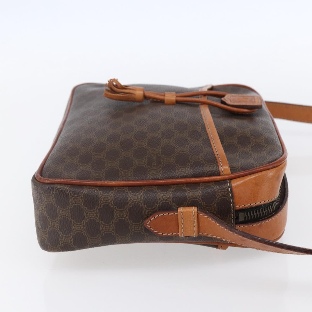 CELINE Macadam Canvas Shoulder Bag PVC Leather Brown Gold Auth 151051