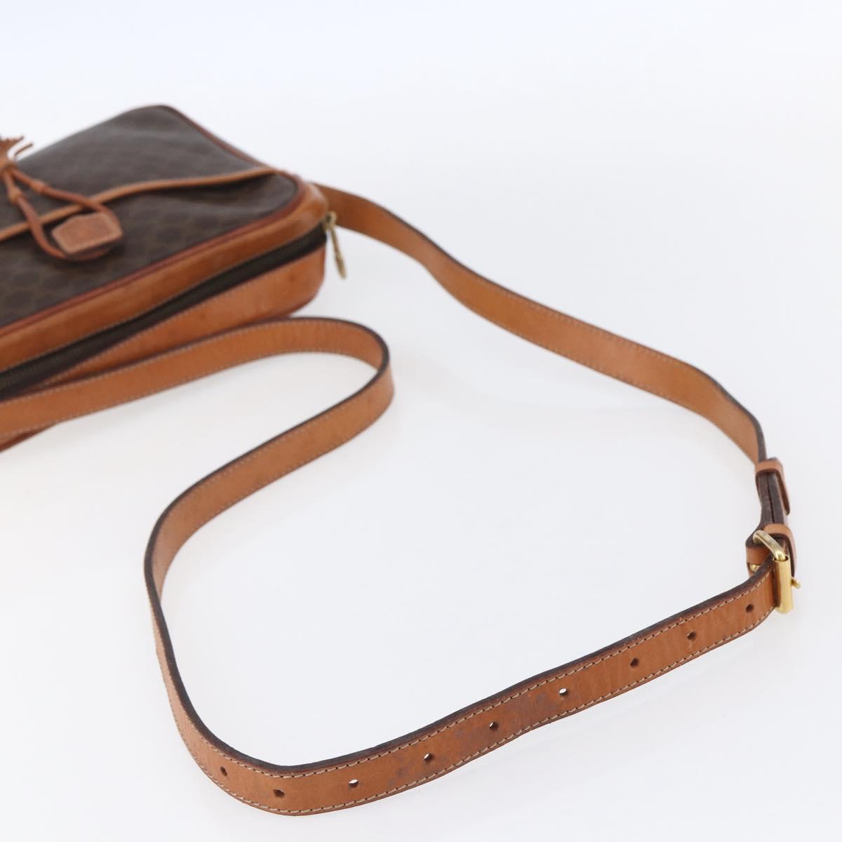 CELINE Macadam Canvas Shoulder Bag PVC Leather Brown Gold Auth 151051