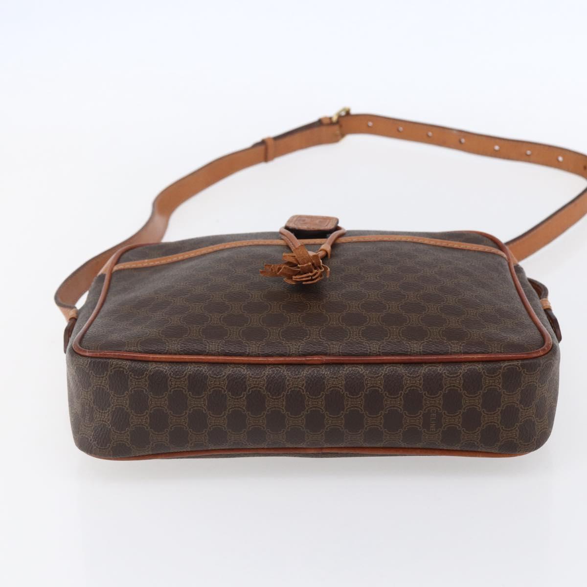 CELINE Macadam Canvas Shoulder Bag PVC Leather Brown Gold Auth 151051