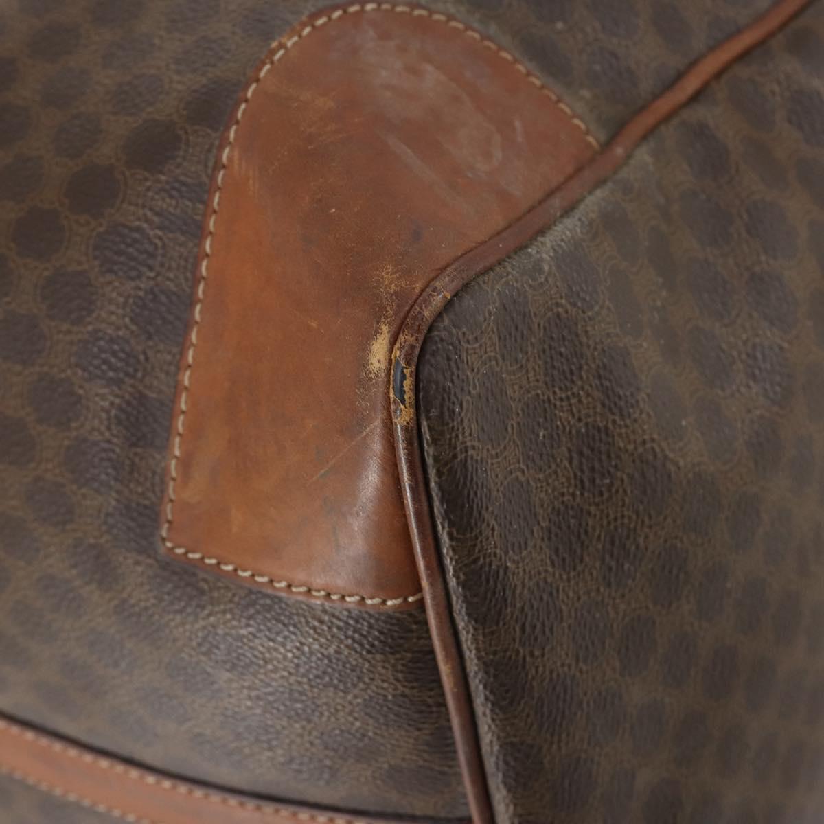 CELINE Macadam Canvas Boston Bag PVC Brown Gold Auth 151052