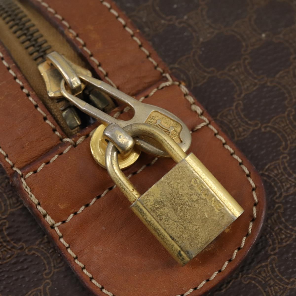 CELINE Macadam Canvas Boston Bag PVC Brown Gold Auth 151052