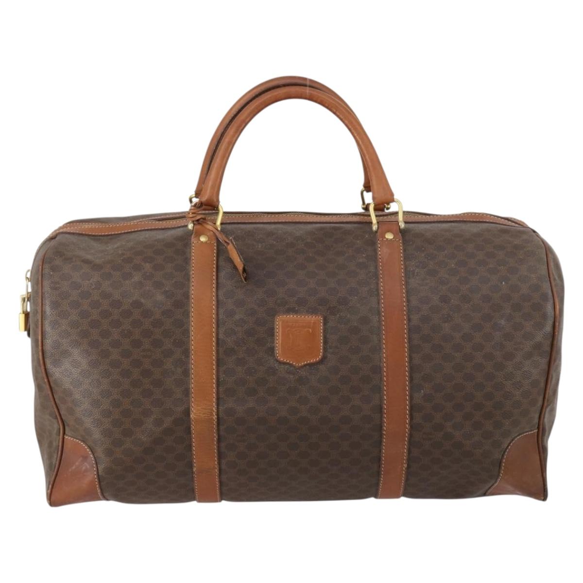 CELINE Macadam Canvas Boston Bag PVC Brown Gold Auth 151052