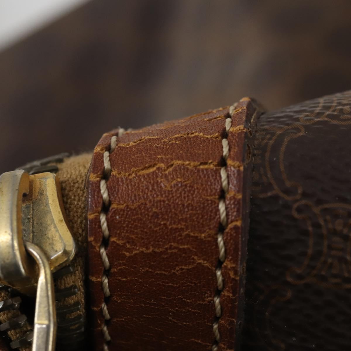 CELINE Macadam Canvas Boston Bag PVC Brown Gold Auth 151052