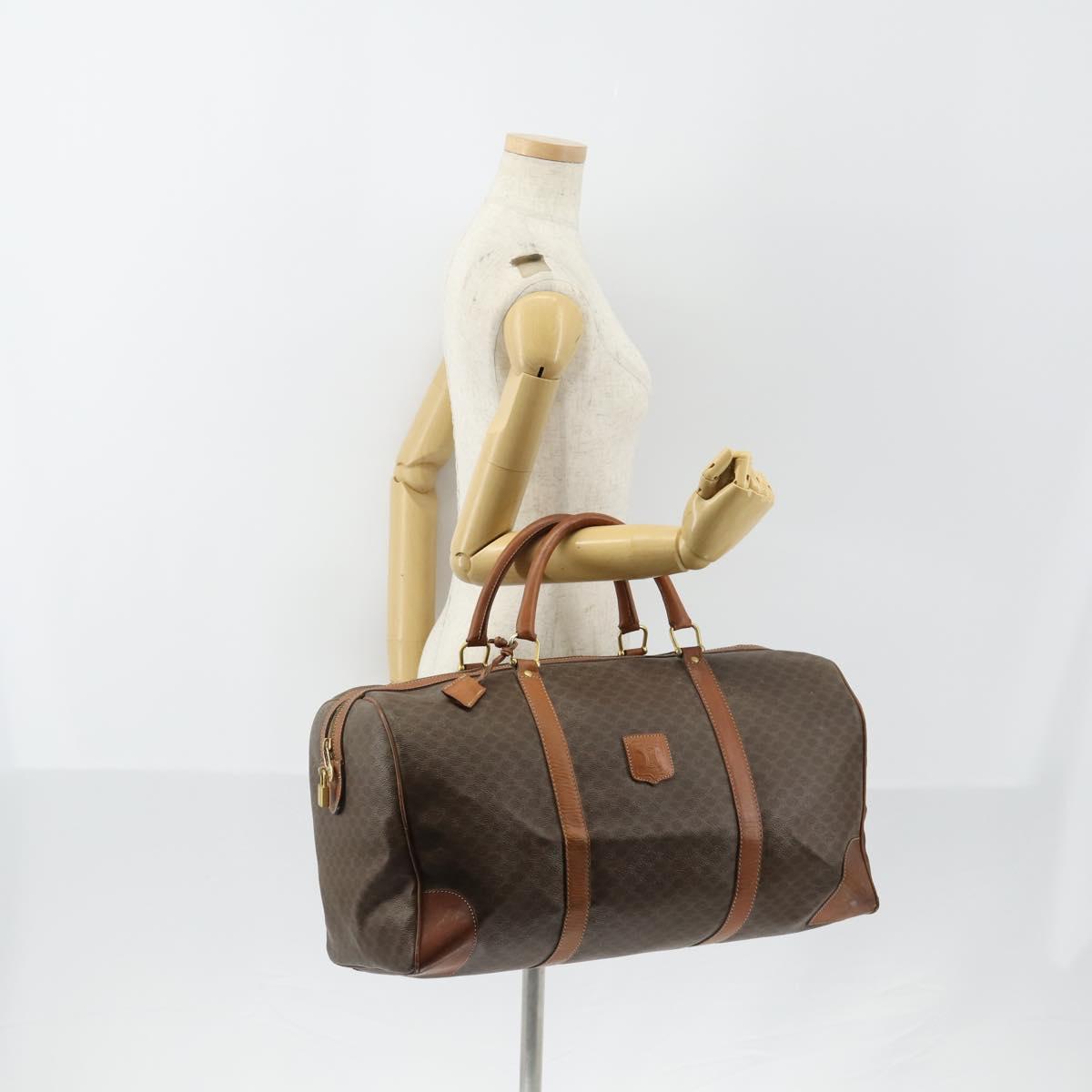 CELINE Macadam Canvas Boston Bag PVC Brown Gold Auth 151052