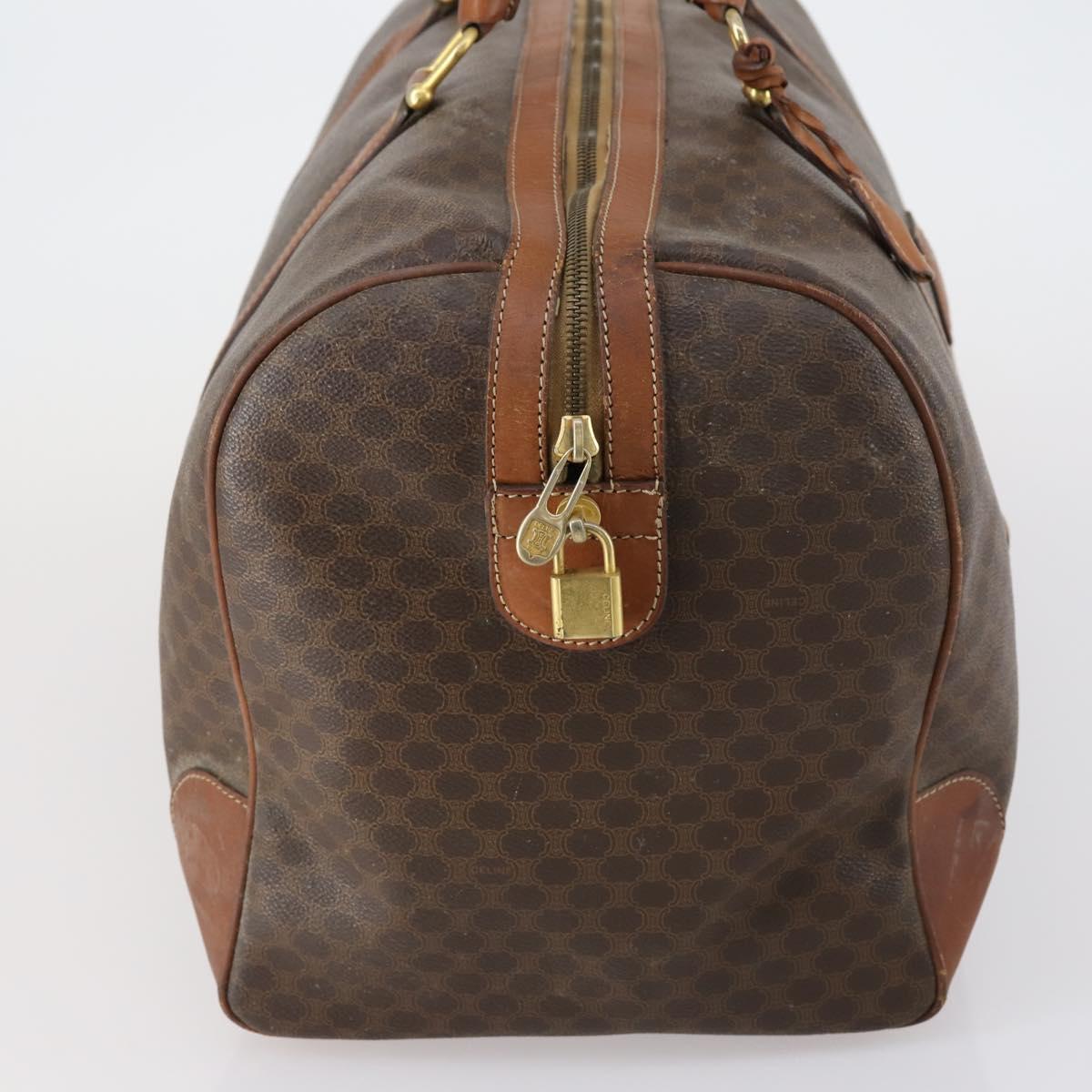 CELINE Macadam Canvas Boston Bag PVC Brown Gold Auth 151052