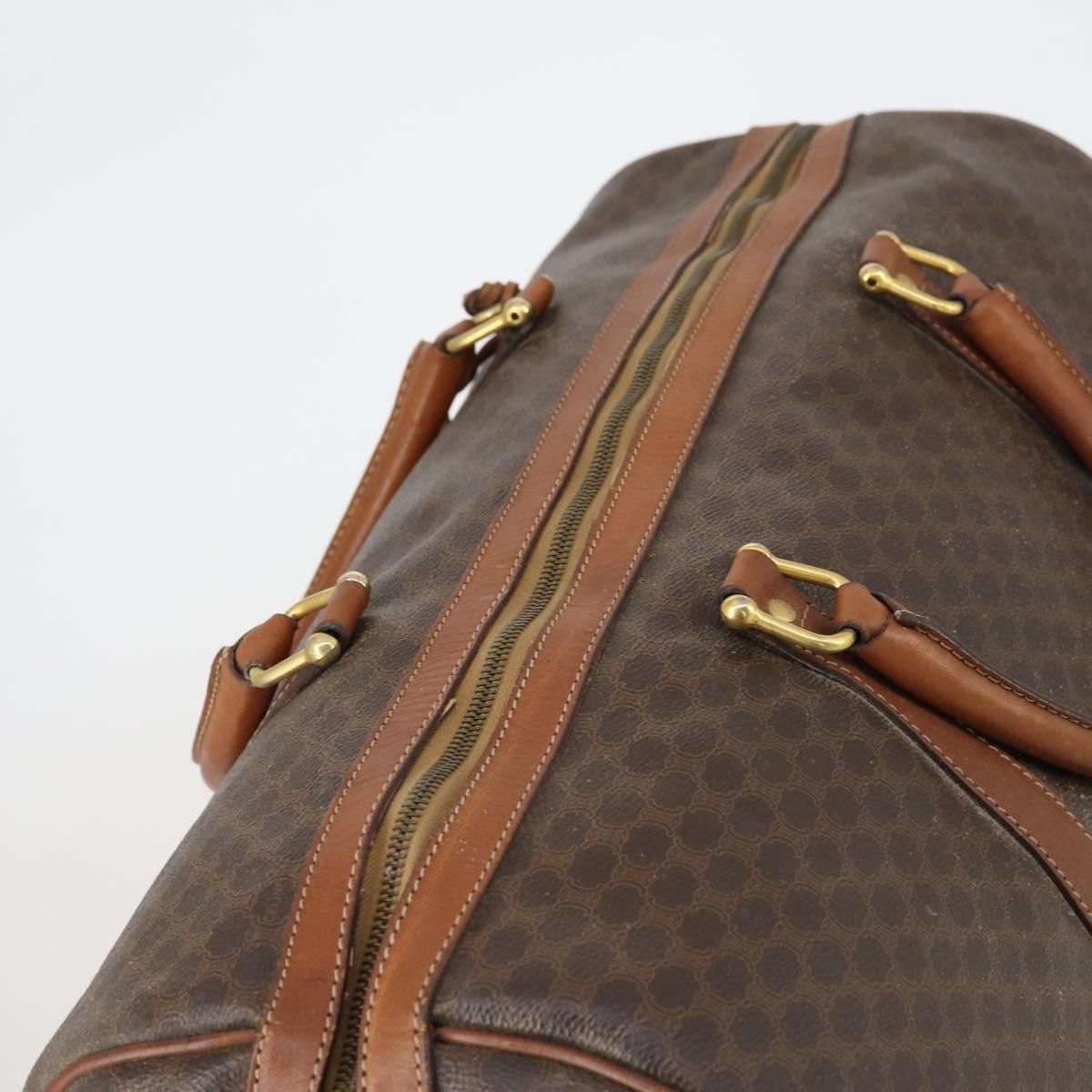 CELINE Macadam Canvas Boston Bag PVC Brown Gold Auth 151052