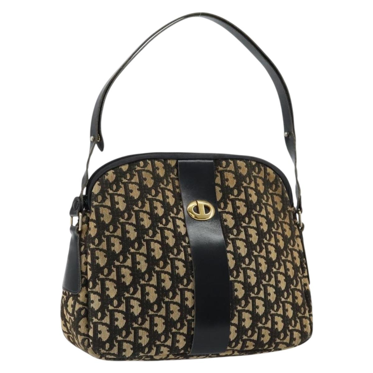 Christian Dior Trotter Canvas Shoulder Bag Navy Gold Auth 151053