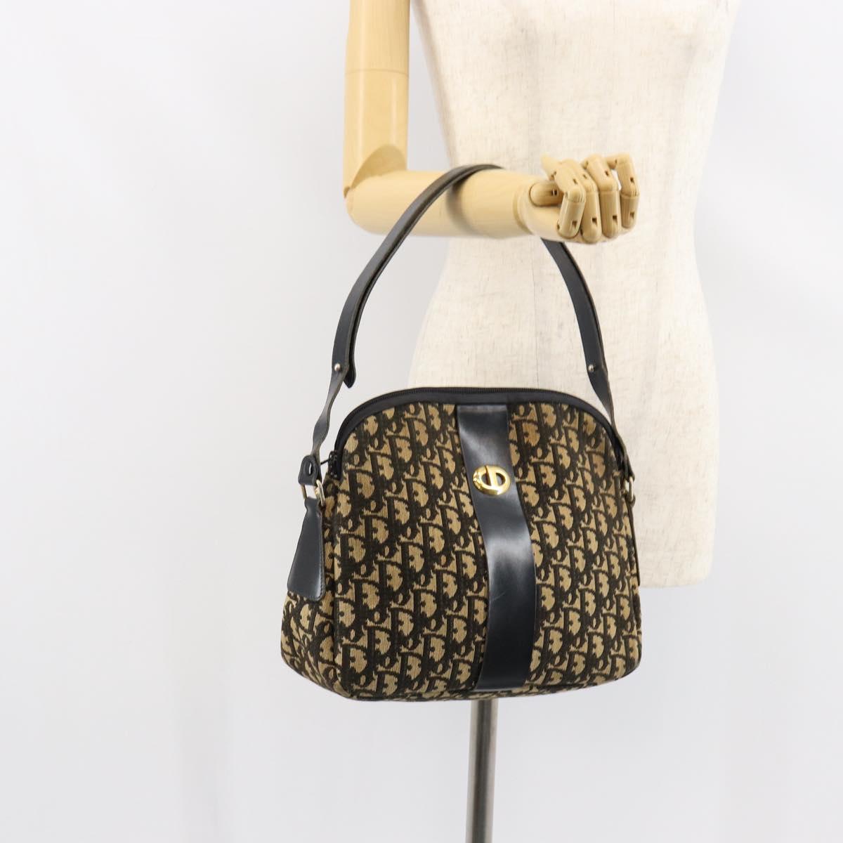 Christian Dior Trotter Canvas Shoulder Bag Navy Gold Auth 151053