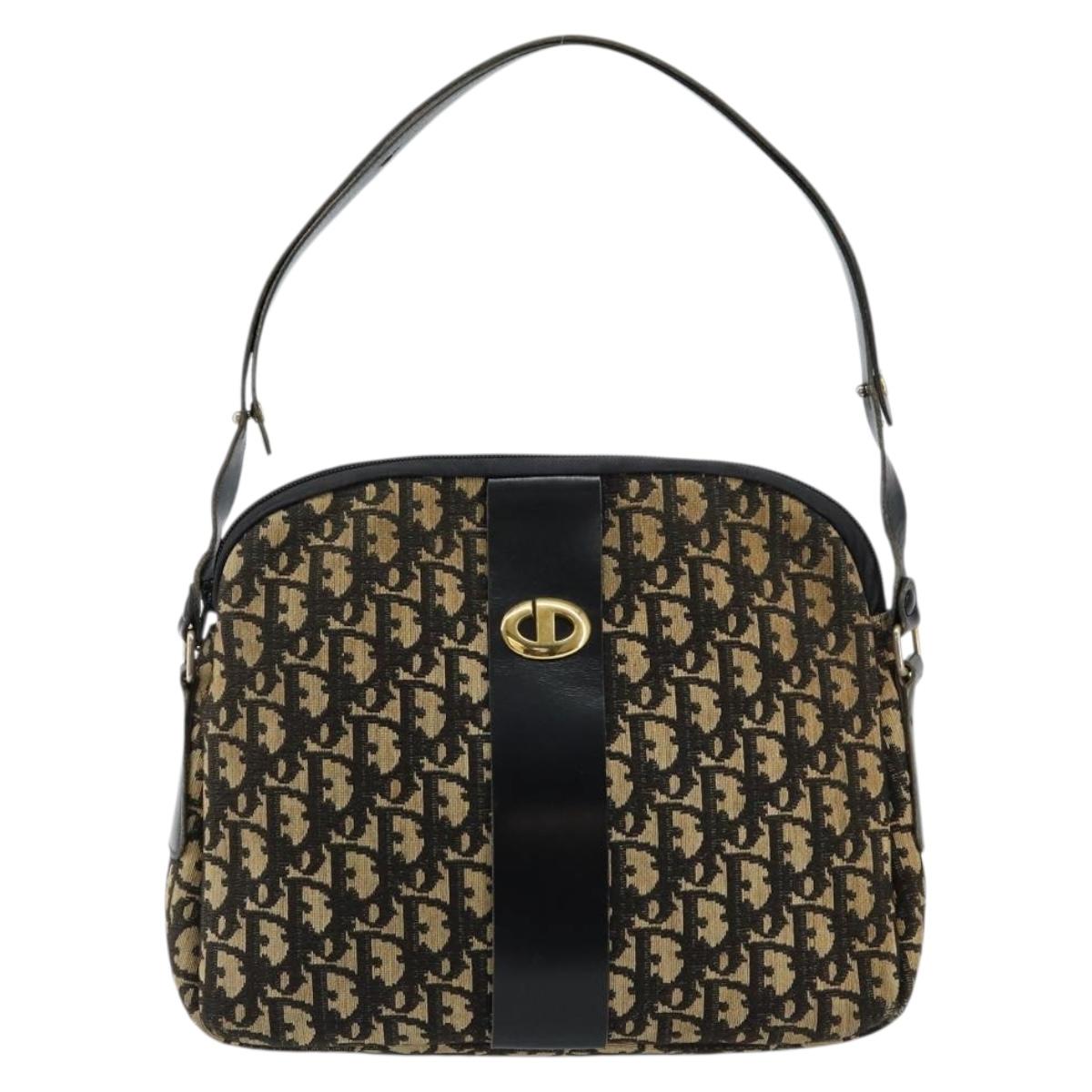 Christian Dior Trotter Canvas Shoulder Bag Navy Gold Auth 151053