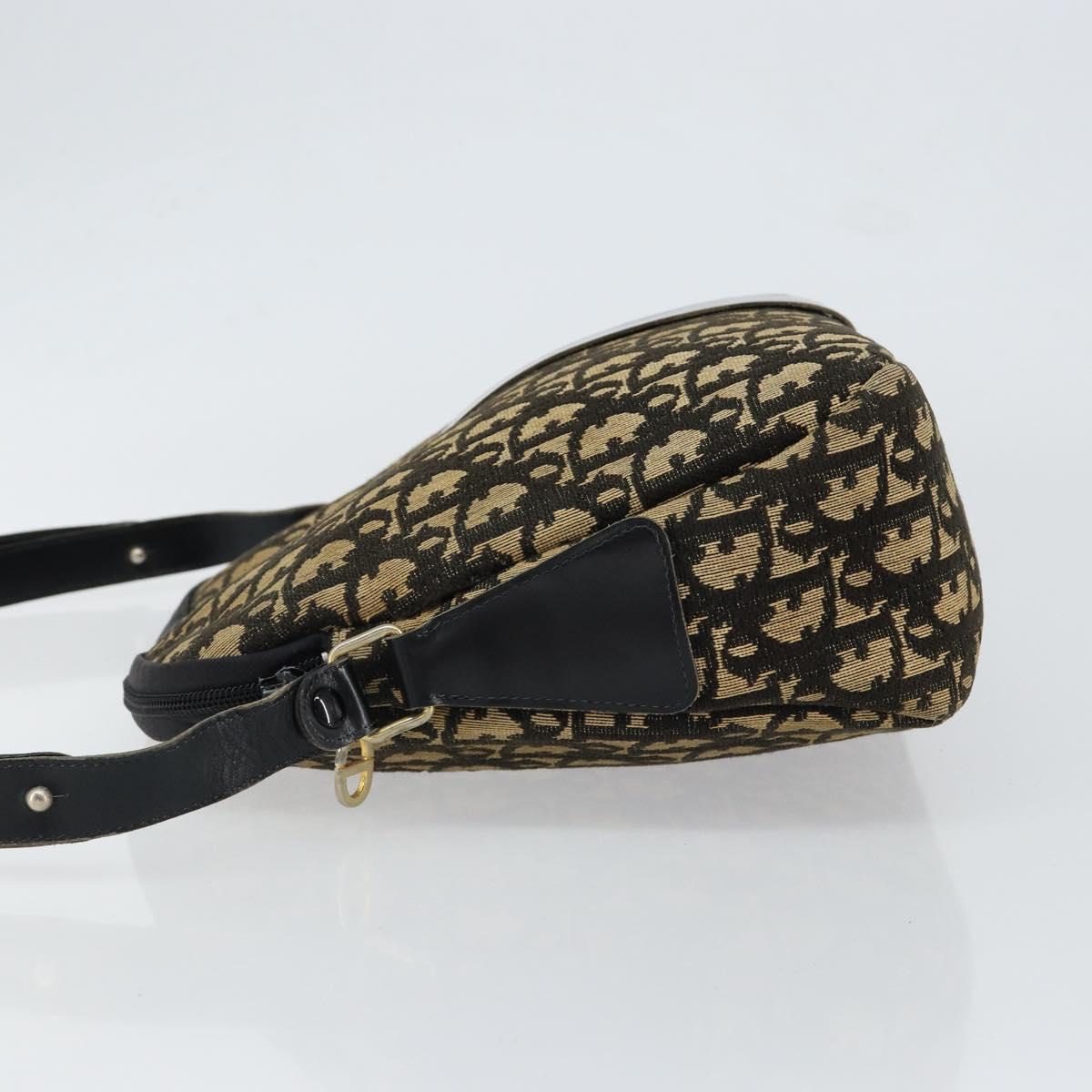 Christian Dior Trotter Canvas Shoulder Bag Navy Gold Auth 151053