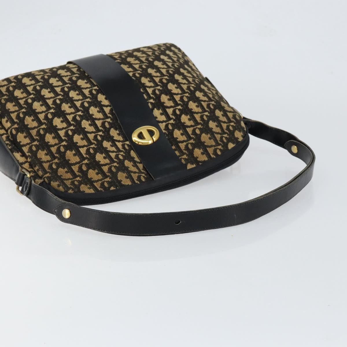 Christian Dior Trotter Canvas Shoulder Bag Navy Gold Auth 151053