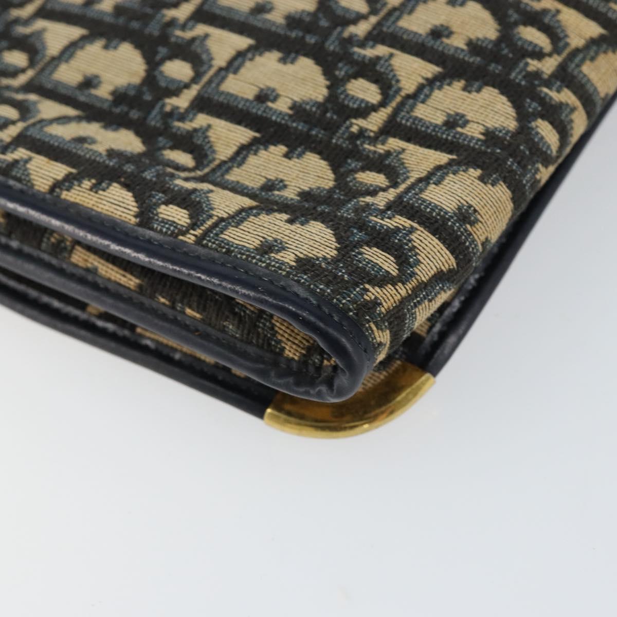 Christian Dior Trotter Canvas Shoulder Bag Navy Gold Auth 151054