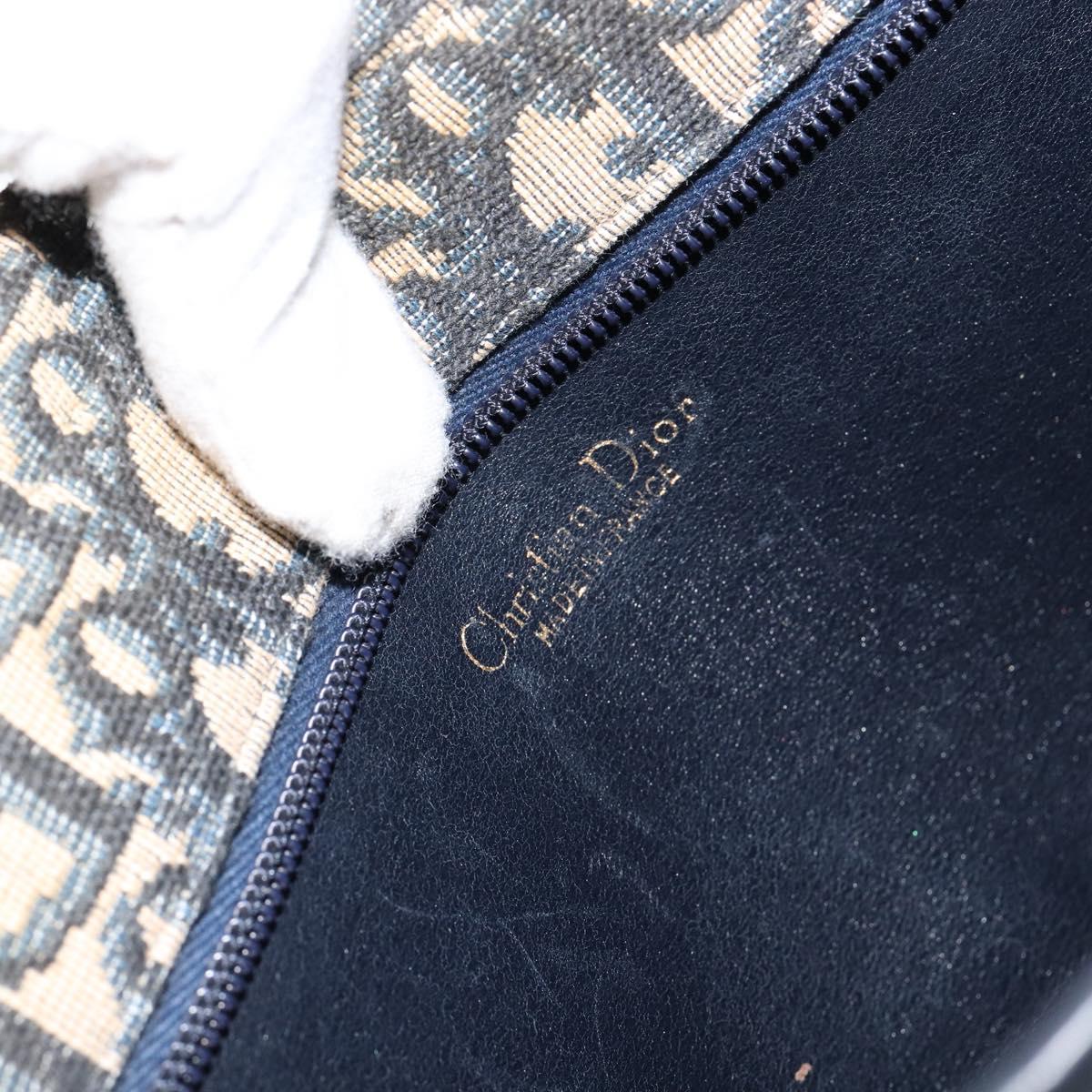 Christian Dior Trotter Canvas Shoulder Bag Navy Gold Auth 151054